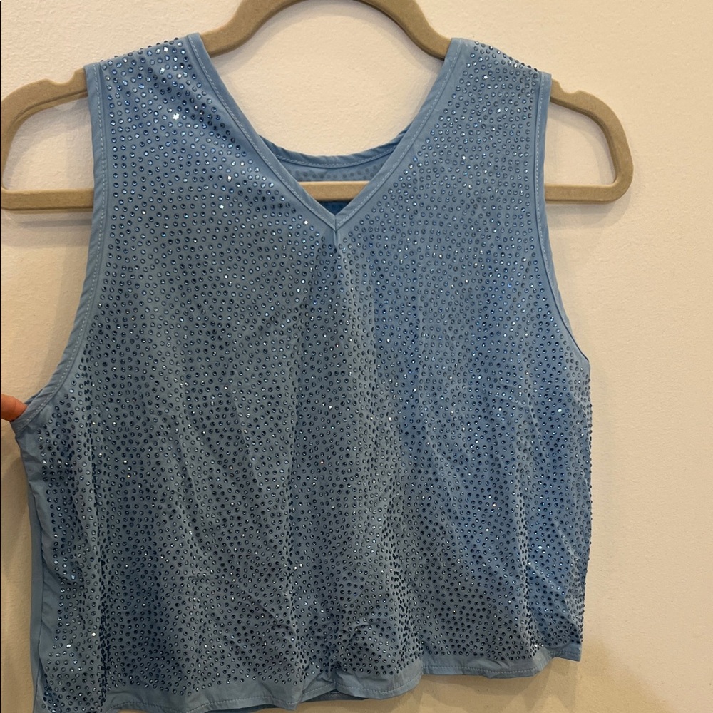 QUEEN OF SPARKLES Light Blue Rhinestone Tank Top